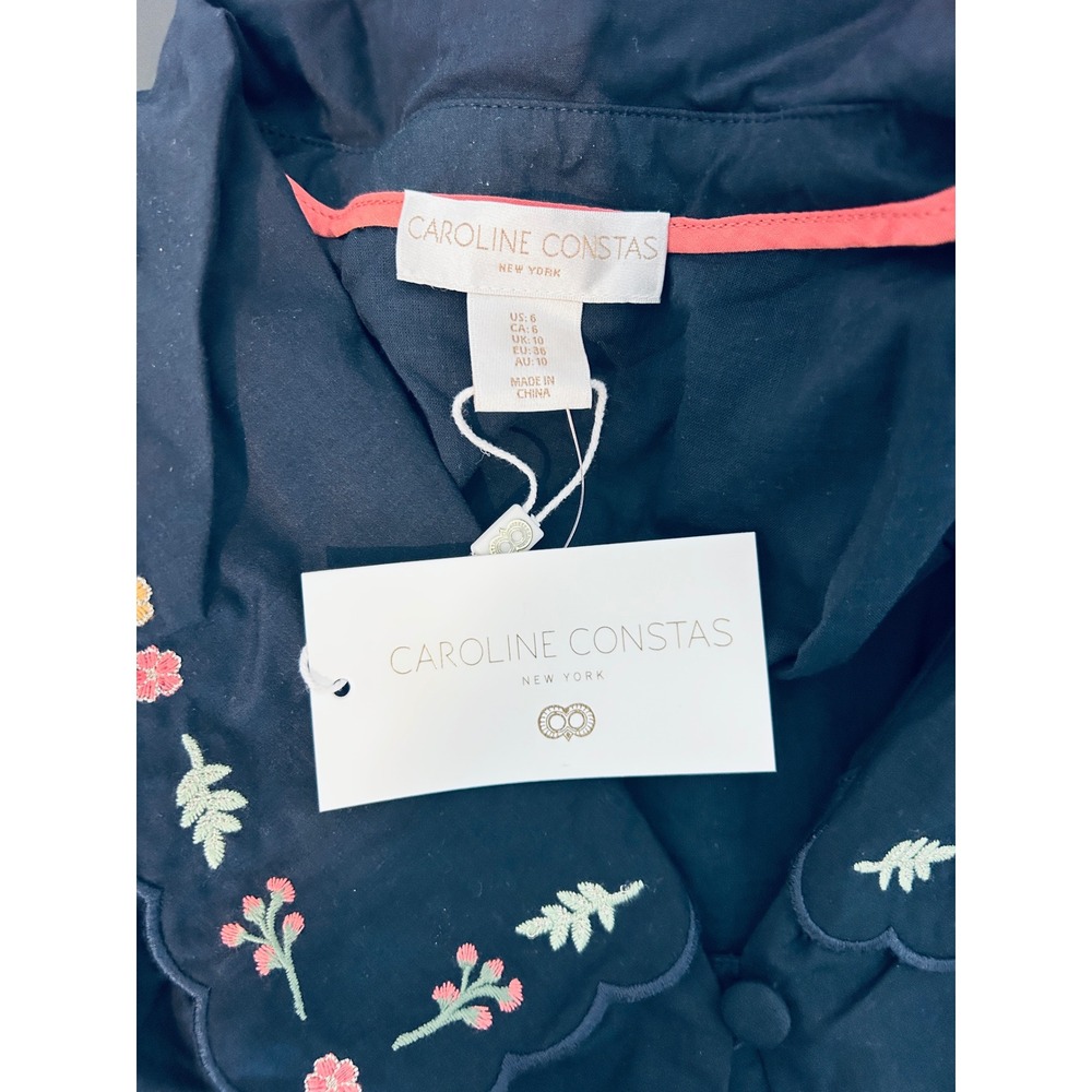 Caroline Constas Black Embroidered Floral Puff Sleeve Mini Dress NWT Size 6 - Picture 4 of 6